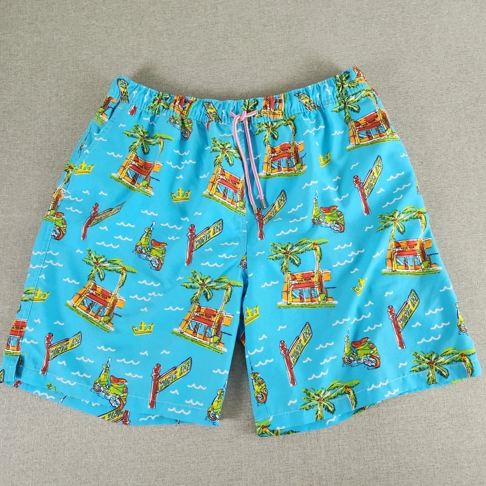 Peter Millar Mens XL Worth Ave Palm Beach Swim Trunks Blue Scooter Print Shorts